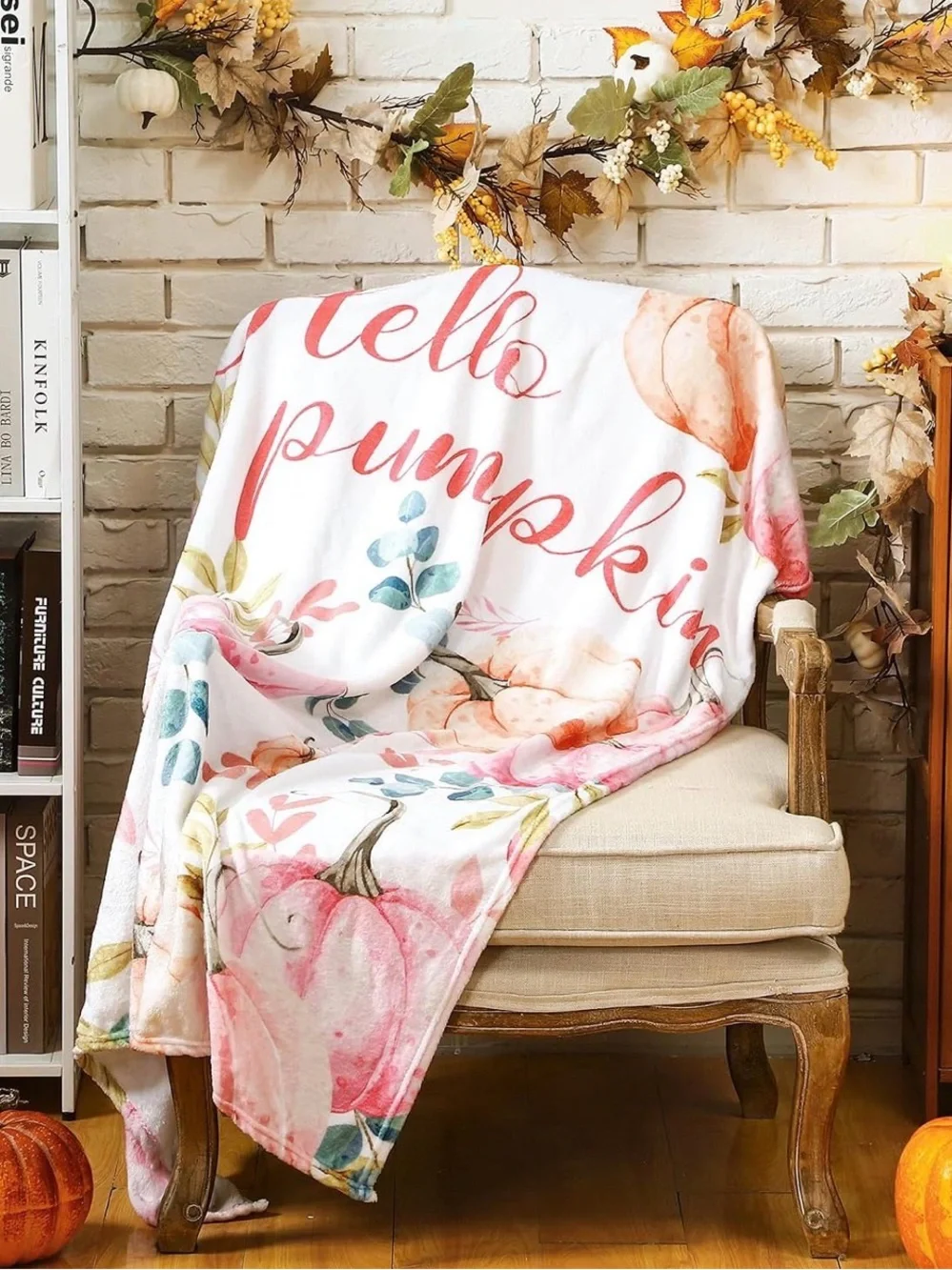 *BUY NOW* Pink Pumpkins & Leaves Small Throw Blanket